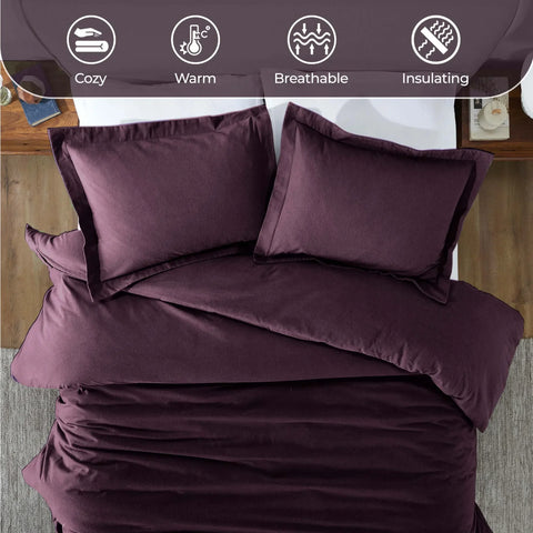 100% Cotton Flannel Solid Modern Fuzzy Duvet Cover Set