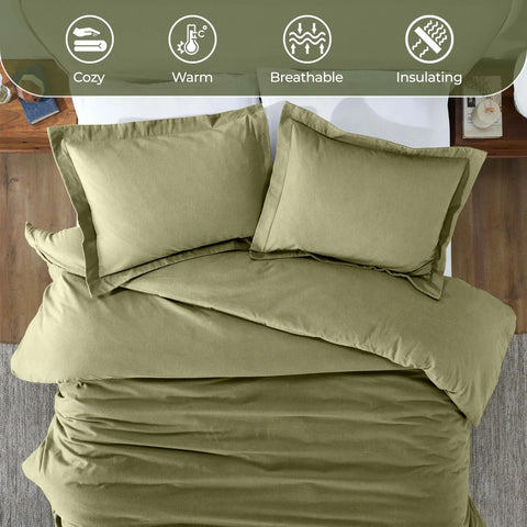 100% Cotton Flannel Solid Modern Fuzzy Duvet Cover Set