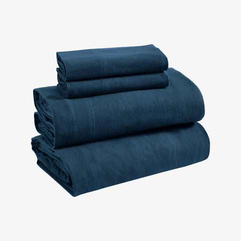 100% Cotton Flannel Sheets Set -  Solid Deep Pocket Bed Sheet Set