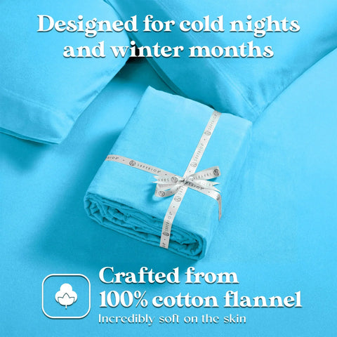 100% Cotton Flannel Sheets Set -  Solid Deep Pocket Bed Sheet Set