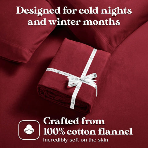 100% Cotton Flannel Sheets Set -  Solid Deep Pocket Bed Sheet Set