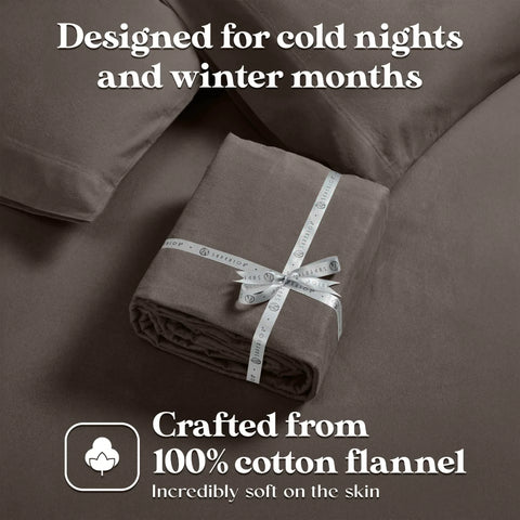 100% Cotton Flannel Sheets Set -  Solid Deep Pocket Bed Sheet Set