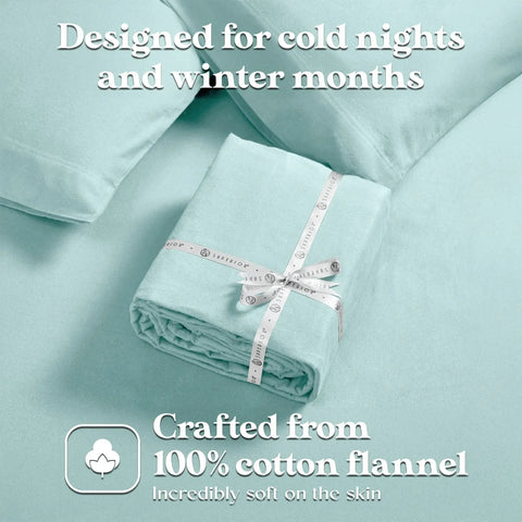 100% Cotton Flannel Sheets Set -  Solid Deep Pocket Bed Sheet Set