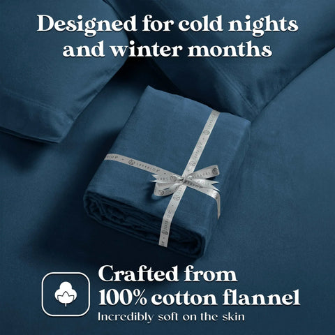 100% Cotton Flannel Sheets Set -  Solid Deep Pocket Bed Sheet Set