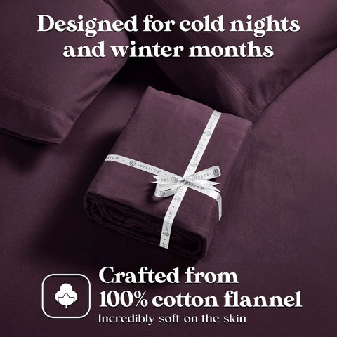100% Cotton Flannel Sheets Set -  Solid Deep Pocket Bed Sheet Set