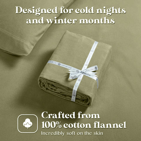 100% Cotton Flannel Sheets Set -  Solid Deep Pocket Bed Sheet Set