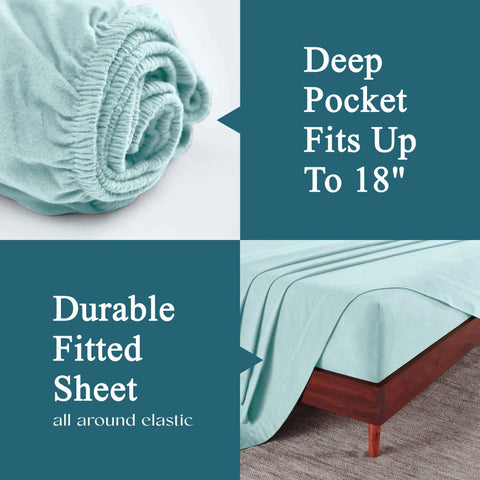 100% Cotton Flannel Sheets Set -  Solid Deep Pocket Bed Sheet Set