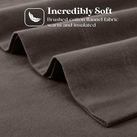 100% Cotton Flannel Sheets Set -  Solid Deep Pocket Bed Sheet Set