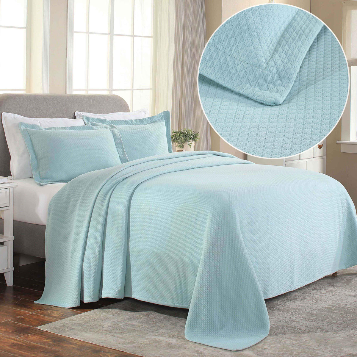 Lightweight Cotton Bedspread Sets 3-Piece Diamond Jacquard Matelassé