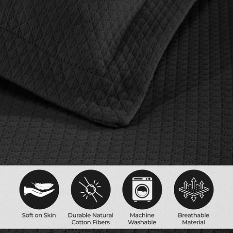 Lightweight Cotton Bedspread Sets 3-Piece Diamond Jacquard Matelassé