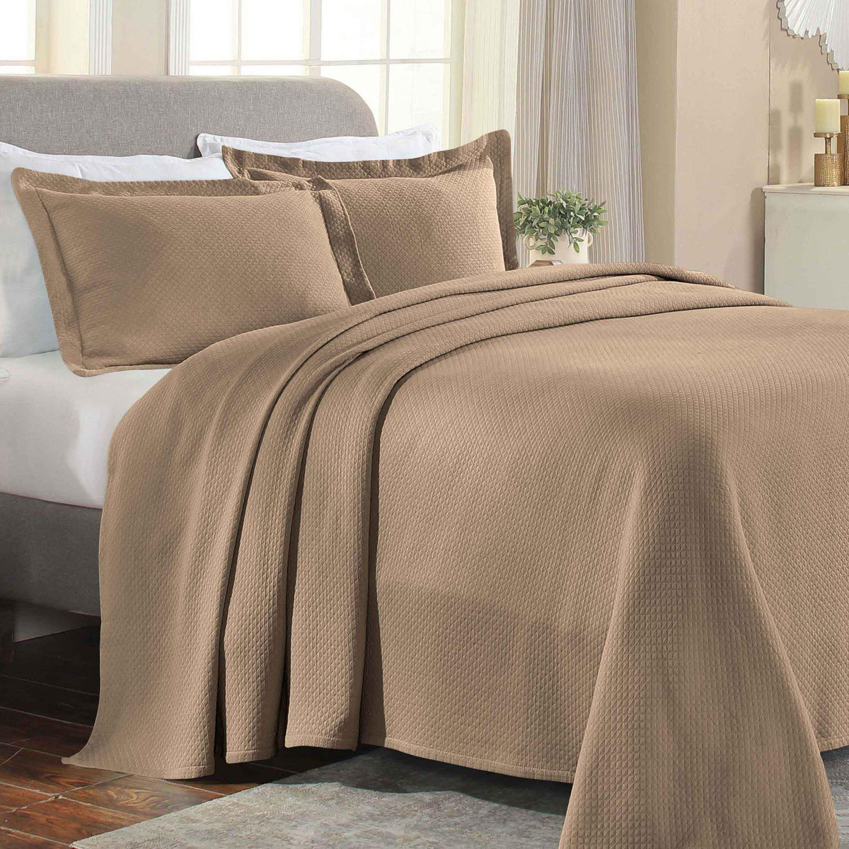 Lightweight Cotton Bedspread Sets 3-Piece Diamond Jacquard Matelassé