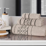 Sadie Zero Twist Cotton Floral Jacquard Absorbent 3 Piece Towel Set