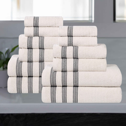 Brea Zero Twist Cotton Ribbed Geometric Border 12 Piece Towel Set