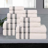 Brea Zero Twist Cotton Ribbed Geometric Border 12 Piece Towel Set