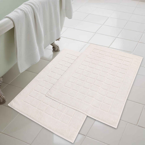 Nora Cotton Thick Solid Checkered Washable Bath Mat Set of 2