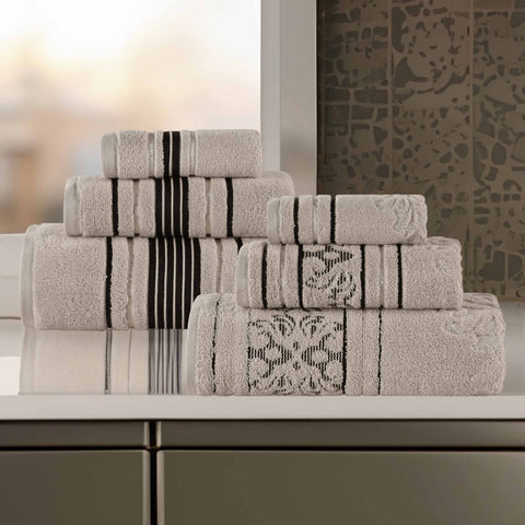Sadie Zero Twist Cotton Solid and Jacquard Floral 6 Piece Towel Set