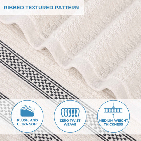 Brea Zero Twist Cotton Ribbed Geometric Border 12 Piece Towel Set