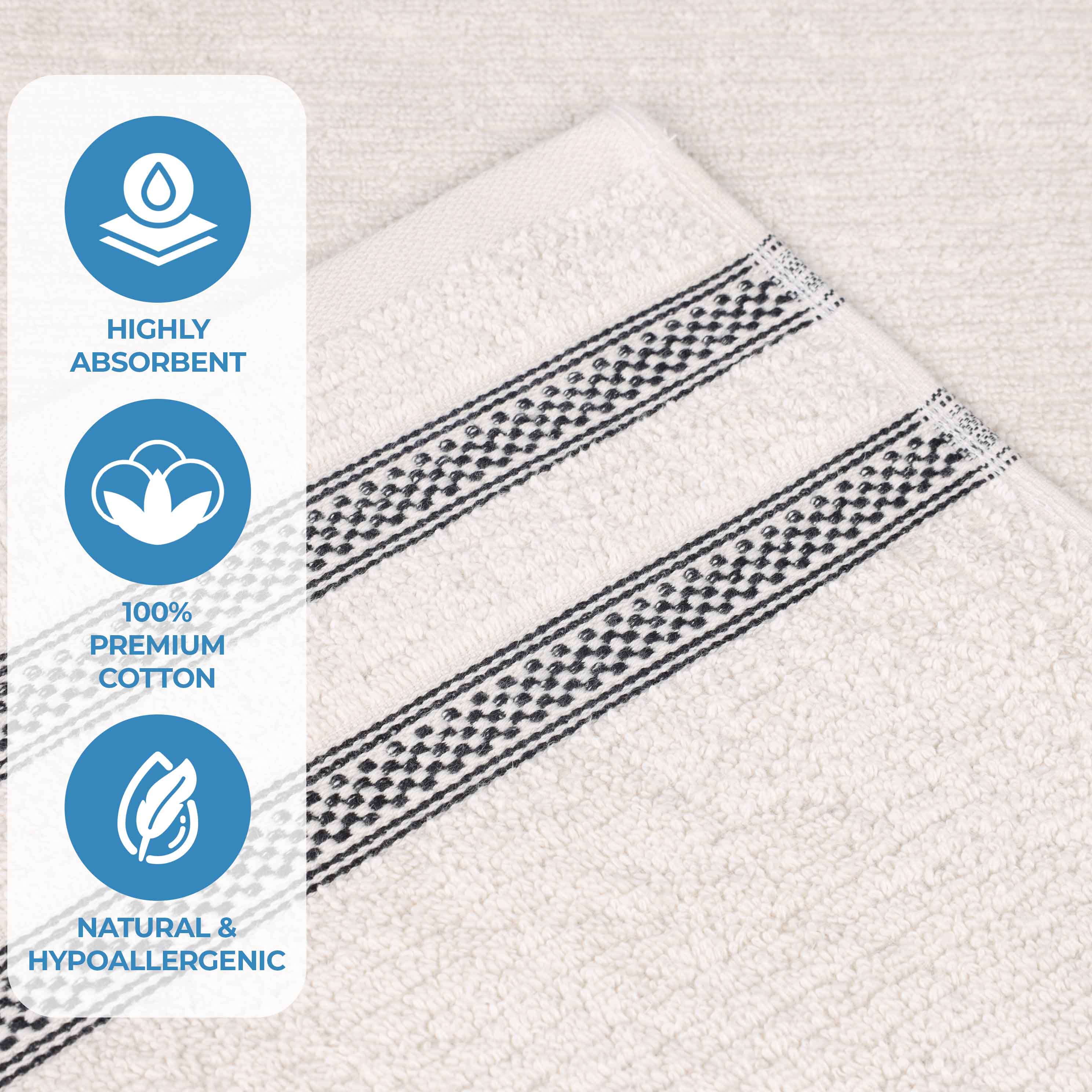 Brea Zero Twist Cotton Ribbed Geometric Border 12 Piece Towel Set