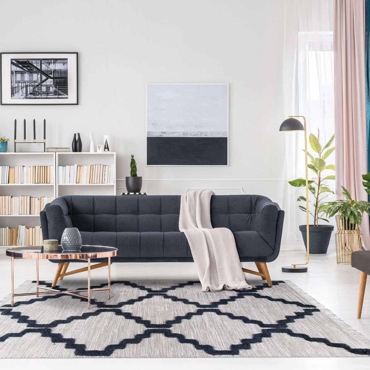 Casual Wool Lattice Fringe Indoor Area or Runner Rug