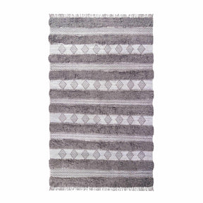 Farmhouse Wool Geometric Stripe Fringe Indoor Area or Runner Rug