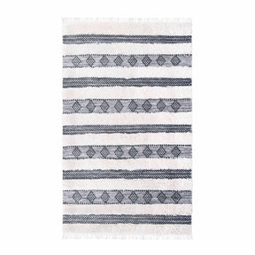 Farmhouse Wool Geometric Stripe Fringe Indoor Area or Runner Rug
