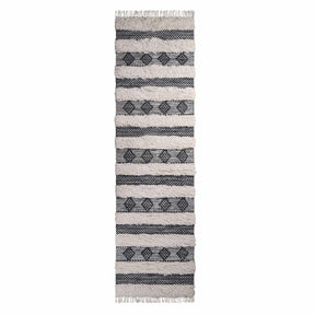 Farmhouse Wool Geometric Stripe Fringe Indoor Area or Runner Rug