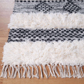 Farmhouse Wool Geometric Stripe Fringe Indoor Area or Runner Rug