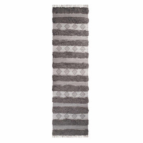 Farmhouse Wool Geometric Stripe Fringe Indoor Area or Runner Rug
