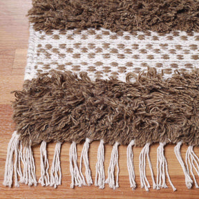 Farmhouse Wool Geometric Stripe Fringe Indoor Area or Runner Rug