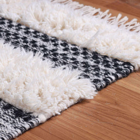 Farmhouse Wool Geometric Stripe Fringe Indoor Area or Runner Rug