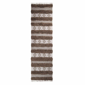 Farmhouse Wool Geometric Stripe Fringe Indoor Area or Runner Rug