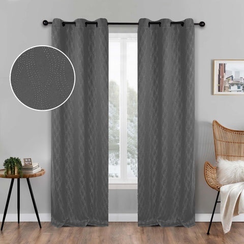 Blackout Window Curtains Zuri Textured Waves Room Darkening Set of 2