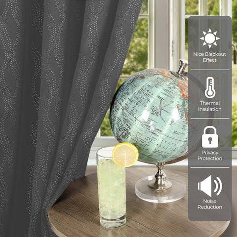 Blackout Window Curtains Zuri Textured Waves Room Darkening Set of 2