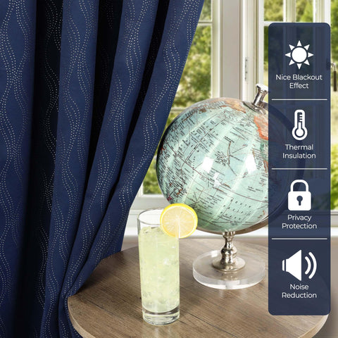 Blackout Window Curtains Zuri Textured Waves Room Darkening Set of 2