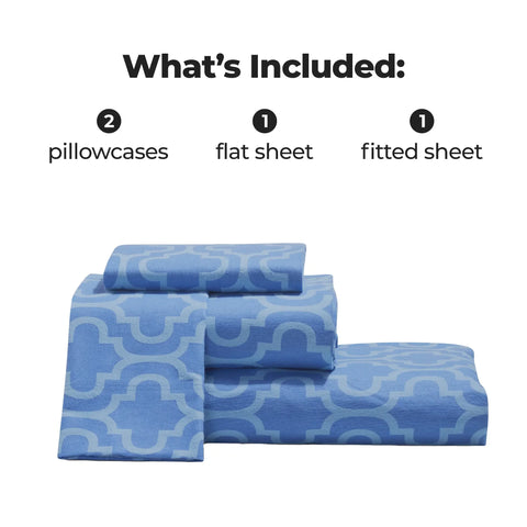 100% Cotton Flannel Bed Sheet Set Trellis Deep Pocket