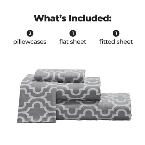 100% Cotton Flannel Bed Sheet Set Trellis Deep Pocket