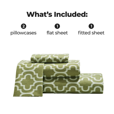 100% Cotton Flannel Bed Sheet Set Trellis Deep Pocket