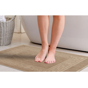 100% Cotton Absorbent Greek Key Border Solid 2 Piece Bath Mat Set