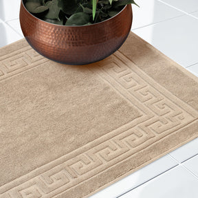 100% Cotton Absorbent Greek Key Border Solid 2 Piece Bath Mat Set