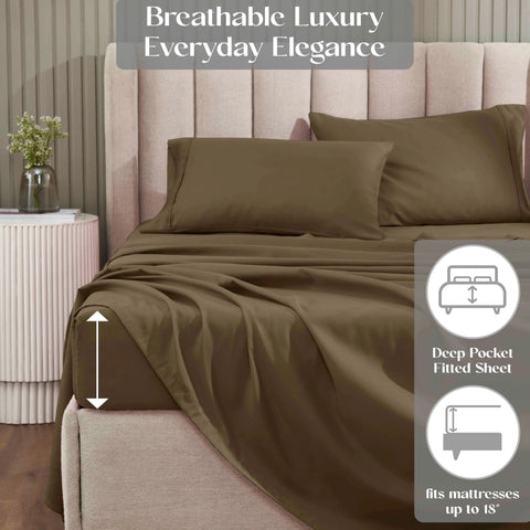 1200 Thread Count Cotton Rich Bed Sheet Set Solid Deep Pocket