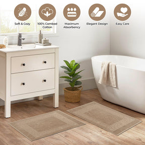 100% Cotton Absorbent Greek Key Border Solid 2 Piece Bath Mat Set