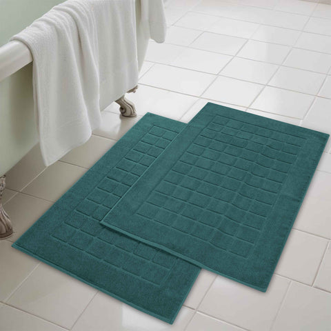 Nora Cotton Thick Solid Checkered Washable Bath Mat Set of 2