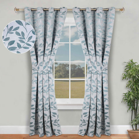 Blackout Window Curtains Leaves Pattern Room Darkening Set of 2