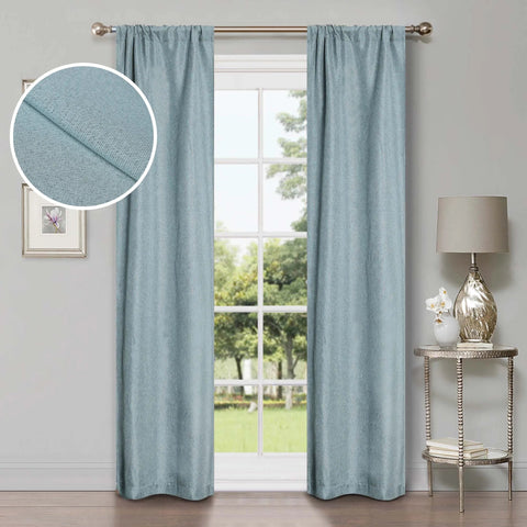 Room Darkening Blackout Curtains Linen Pattern Washable Set of 2