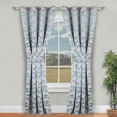 Blackout Window Curtains Leaves Pattern Room Darkening Set of 2