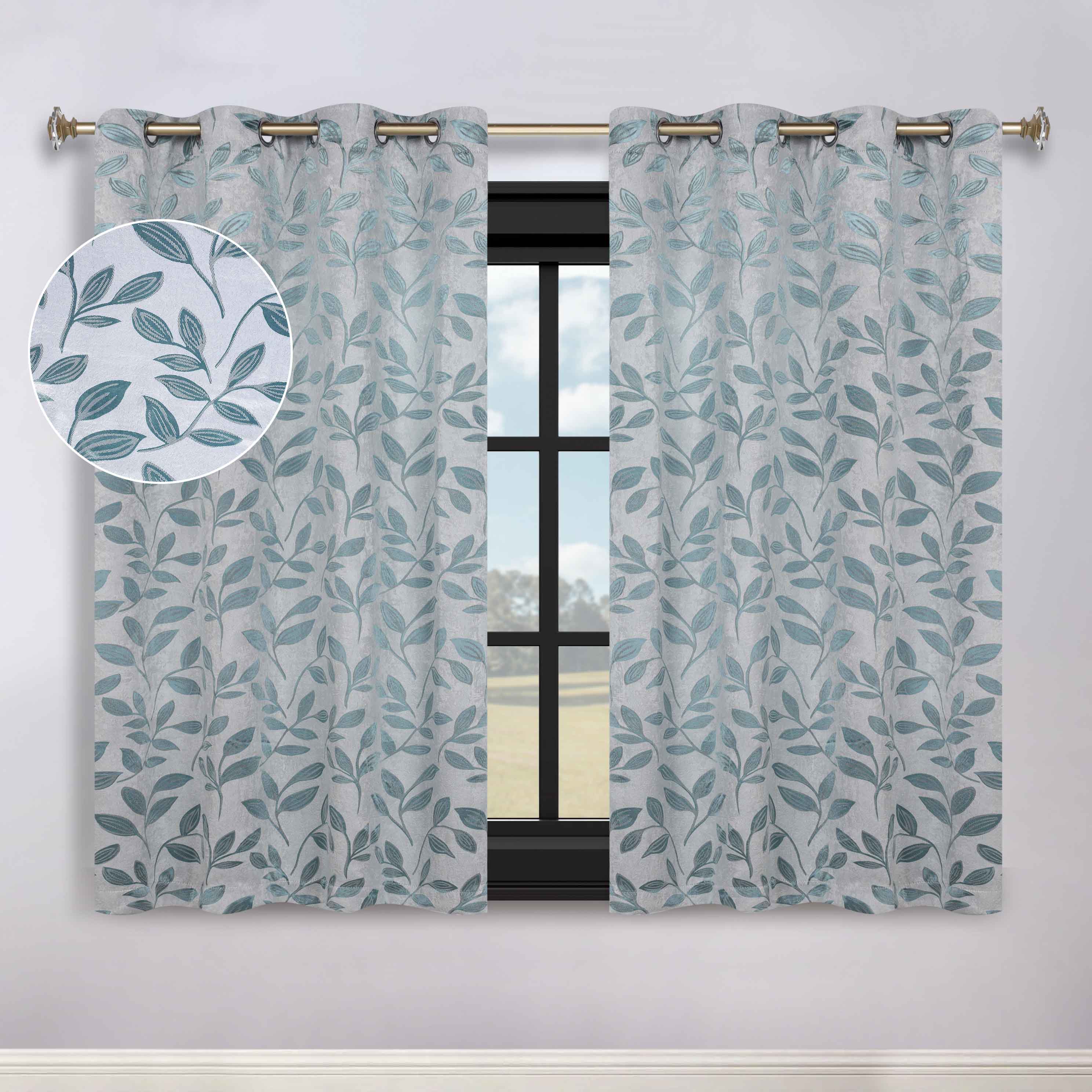Leaves Room Darkening Washable Blackout Curtain Panels, Set of 2