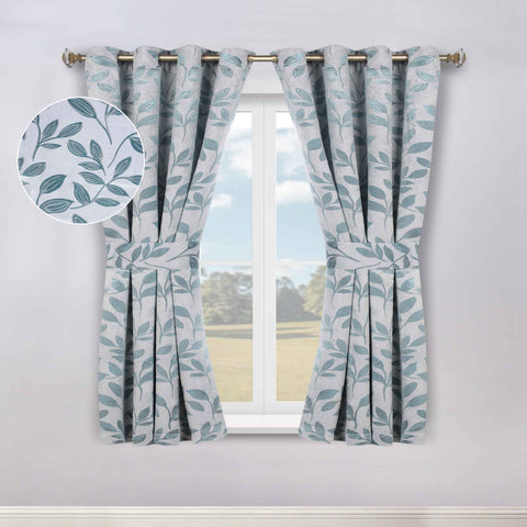 Blackout Window Curtains Leaves Pattern Room Darkening Set of 2