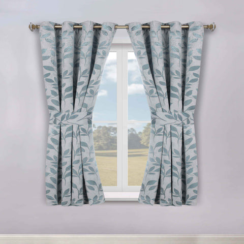 Blackout Window Curtains Leaves Pattern Room Darkening Set of 2