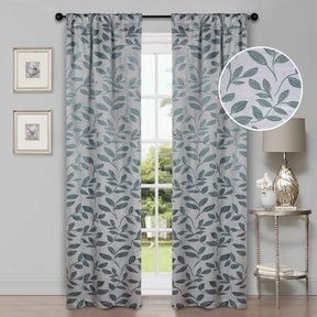 Leaves Room Darkening Washable Blackout Curtain Panels, Set of 2