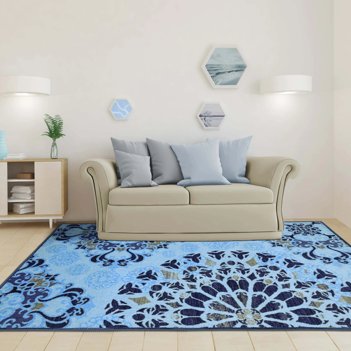 Thalia Damask Medallion Non-Slip Washable Indoor Area Rug or Runner